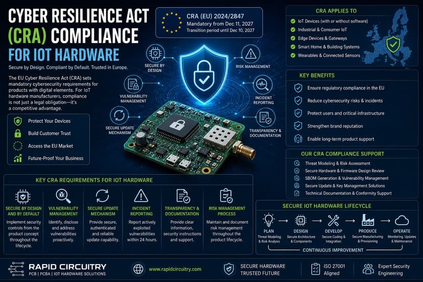 Cover image for Cyber Resilience Act for IoT: 2026 Compliance Roadmap - Rapid Circuitry Blog