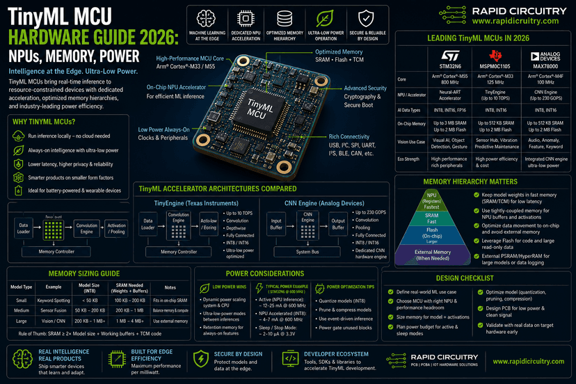 Cover image for TinyML MCU Hardware Guide 2026: NPUs, Memory, Power - Rapid Circuitry Blog