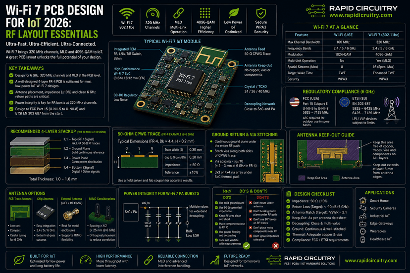 Cover image for Wi-Fi 7 PCB Design for IoT 2026: RF Layout Essentials - Rapid Circuitry Blog