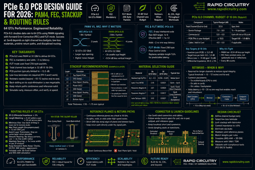 Cover image for PCIe 6.0 PCB Design Guide 2026: Routing & SI Best Practices - Rapid Circuitry Blog