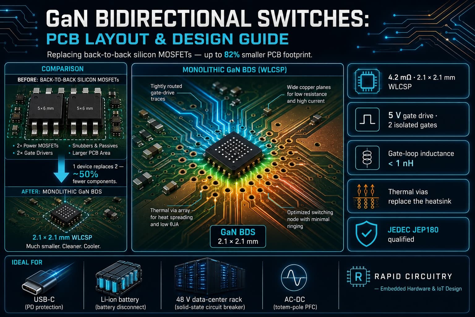 GaN Bidirectional Switches 2026: PCB Layout & Topology Guide - Featured image for Rapid Circuitry blog article