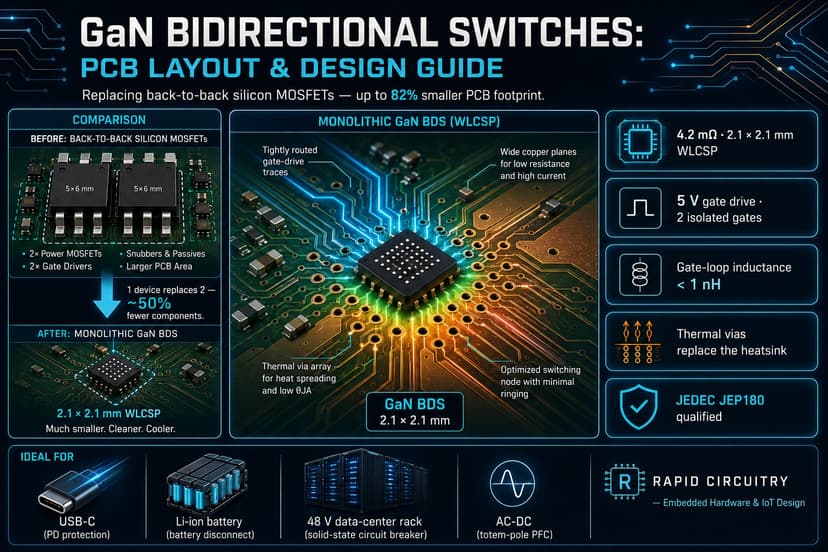 Cover image for GaN Bidirectional Switches 2026: PCB Layout & Topology Guide - Rapid Circuitry Blog